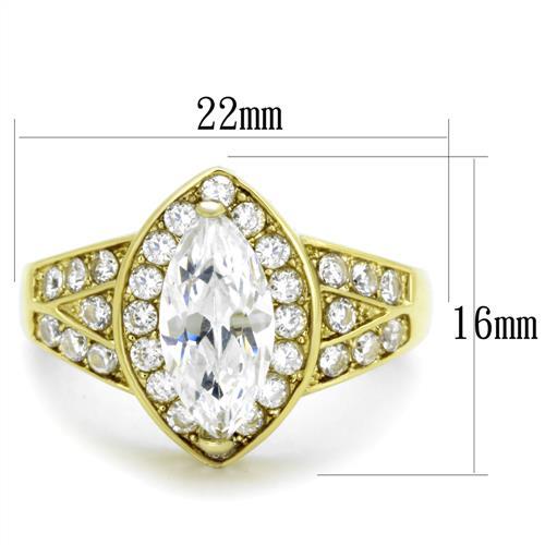 TK1896 - IP Gold(Ion Plating) Stainless Steel Ring with AAA Grade CZ  in Clear - Joyeria Lady