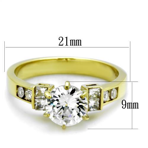 TK1898 - IP Gold(Ion Plating) Stainless Steel Ring with AAA Grade CZ  in Clear - Joyeria Lady