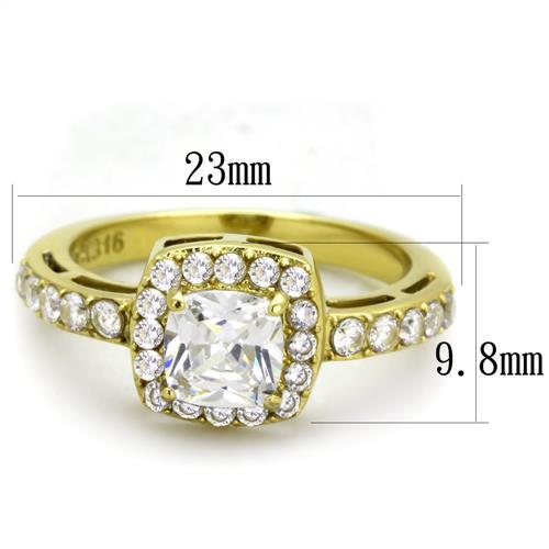 TK1899 - IP Gold(Ion Plating) Stainless Steel Ring with AAA Grade CZ  in Clear - Joyeria Lady