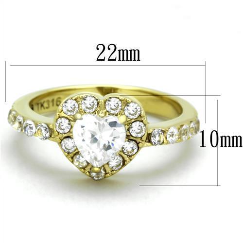 TK1900 - IP Gold(Ion Plating) Stainless Steel Ring with AAA Grade CZ  in Clear - Joyeria Lady