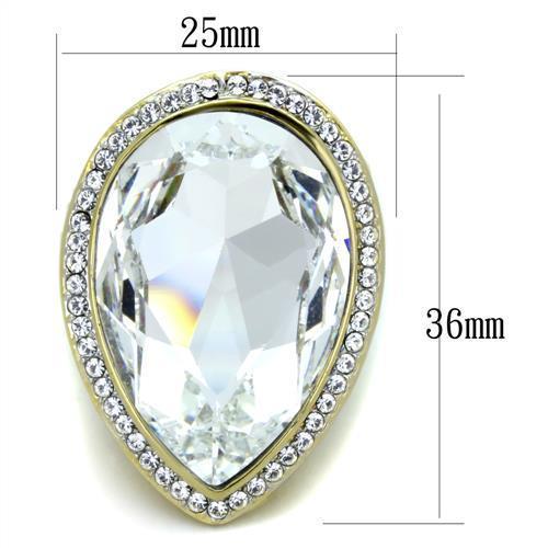 TK1905 - Two-Tone IP Gold (Ion Plating) Stainless Steel Ring with Top Grade Crystal  in Clear - Joyeria Lady