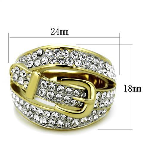TK1906 - Two-Tone IP Gold (Ion Plating) Stainless Steel Ring with Top Grade Crystal  in Clear - Joyeria Lady