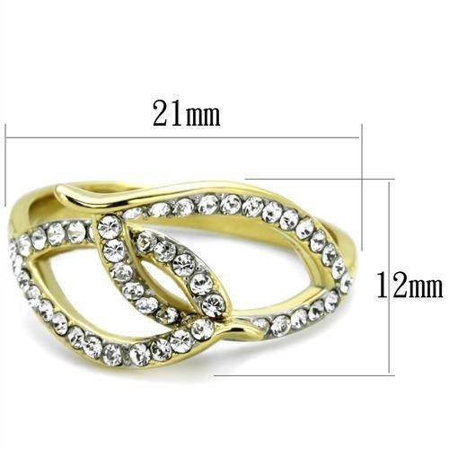 TK1907 - Two-Tone IP Gold (Ion Plating) Stainless Steel Ring with Top Grade Crystal  in Clear - Joyeria Lady