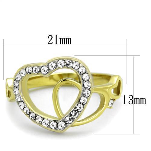 TK1908 - Two-Tone IP Gold (Ion Plating) Stainless Steel Ring with Top Grade Crystal  in Clear - Joyeria Lady