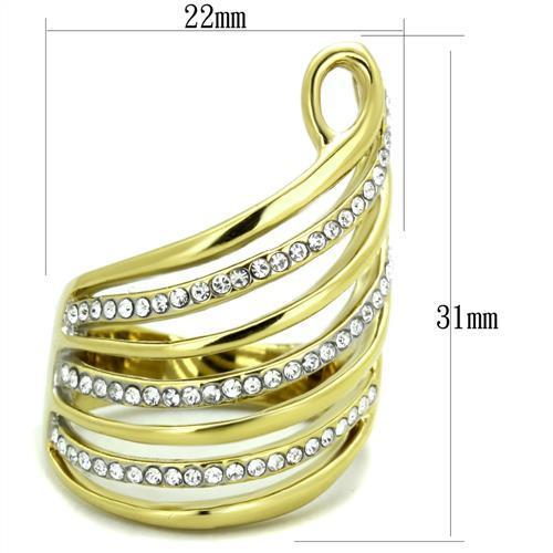 TK1909 - Two-Tone IP Gold (Ion Plating) Stainless Steel Ring with Top Grade Crystal  in Clear - Joyeria Lady