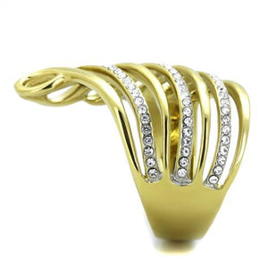 TK1909 - Two-Tone IP Gold (Ion Plating) Stainless Steel Ring with Top Grade Crystal  in Clear