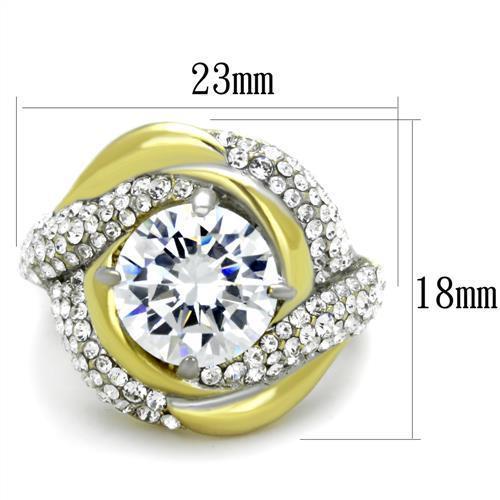 TK1910 - Two-Tone IP Gold (Ion Plating) Stainless Steel Ring with AAA Grade CZ  in Clear - Joyeria Lady