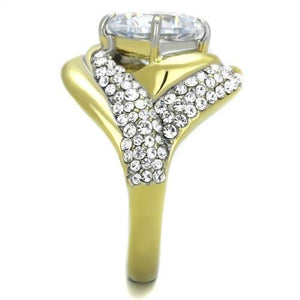TK1910 - Two-Tone IP Gold (Ion Plating) Stainless Steel Ring with AAA Grade CZ  in Clear