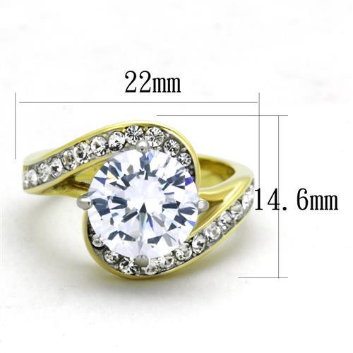 TK1911 - Two-Tone IP Gold (Ion Plating) Stainless Steel Ring with AAA Grade CZ  in Clear - Joyeria Lady