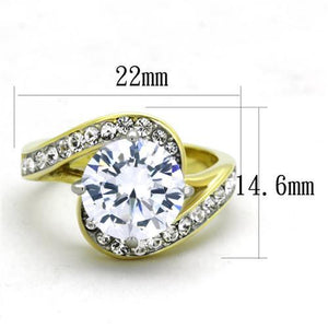 TK1911 - Two-Tone IP Gold (Ion Plating) Stainless Steel Ring with AAA Grade CZ  in Clear