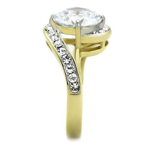 TK1911 - Two-Tone IP Gold (Ion Plating) Stainless Steel Ring with AAA Grade CZ  in Clear