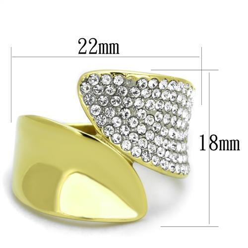 TK1912 - Two-Tone IP Gold (Ion Plating) Stainless Steel Ring with Top Grade Crystal  in Clear - Joyeria Lady