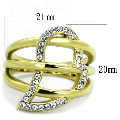 TK1913 - Two-Tone IP Gold (Ion Plating) Stainless Steel Ring with Top Grade Crystal  in Clear - Joyeria Lady