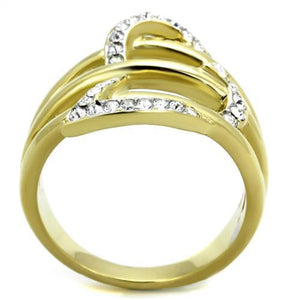 TK1913 - Two-Tone IP Gold (Ion Plating) Stainless Steel Ring with Top Grade Crystal  in Clear