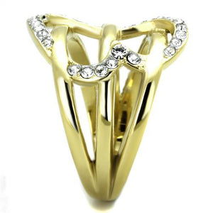 TK1913 - Two-Tone IP Gold (Ion Plating) Stainless Steel Ring with Top Grade Crystal  in Clear