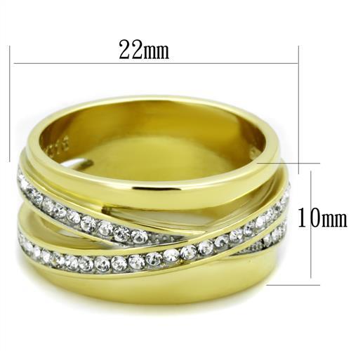 TK1914 - Two-Tone IP Gold (Ion Plating) Stainless Steel Ring with Top Grade Crystal  in Clear - Joyeria Lady