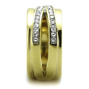 TK1914 - Two-Tone IP Gold (Ion Plating) Stainless Steel Ring with Top Grade Crystal  in Clear