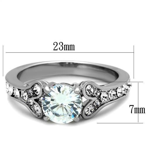 TK1918 - High polished (no plating) Stainless Steel Ring with AAA Grade CZ  in Clear - Joyeria Lady