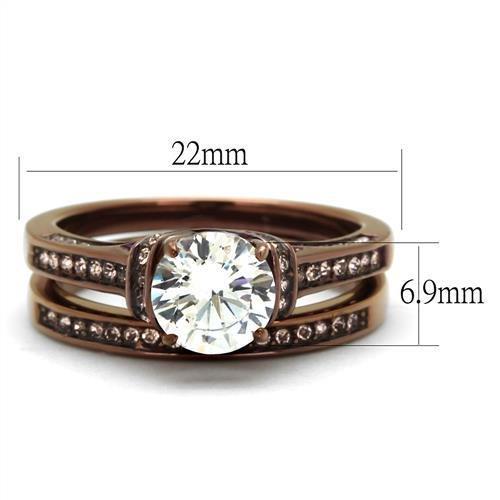 TK1919LC - IP Coffee light Stainless Steel Ring with AAA Grade CZ  in Clear - Joyeria Lady