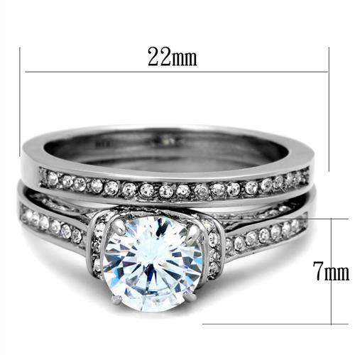 TK1919 - High polished (no plating) Stainless Steel Ring with AAA Grade CZ  in Clear - Joyeria Lady