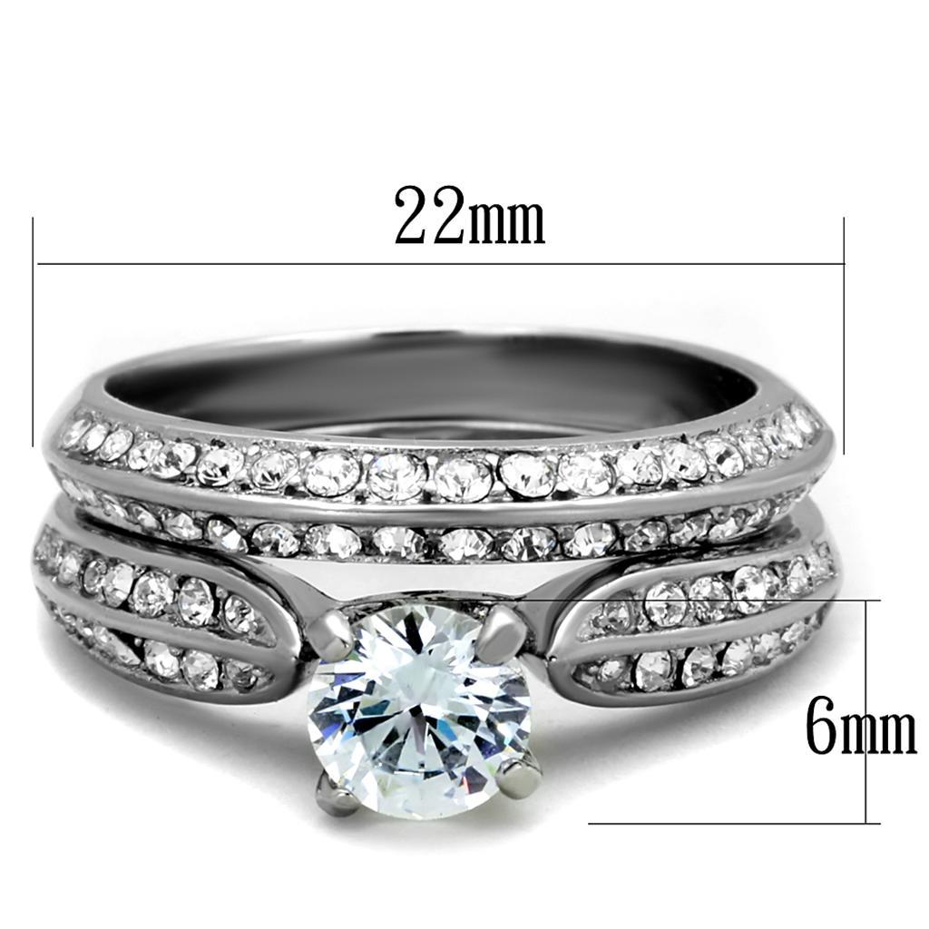 TK1920 - High polished (no plating) Stainless Steel Ring with AAA Grade CZ  in Clear - Joyeria Lady