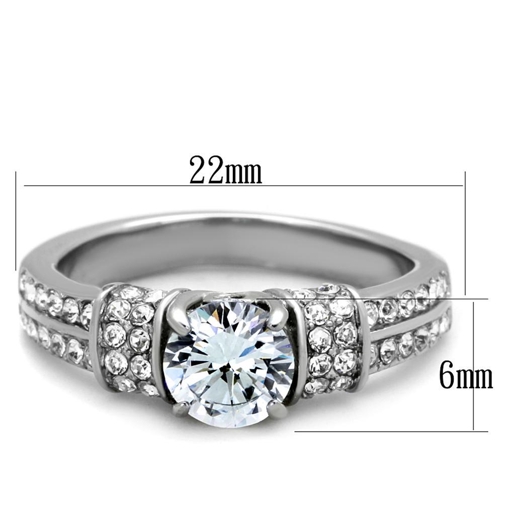 TK1921 - High polished (no plating) Stainless Steel Ring with AAA Grade CZ  in Clear - Joyeria Lady