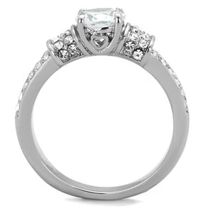 TK1921 - High polished (no plating) Stainless Steel Ring with AAA Grade CZ  in Clear