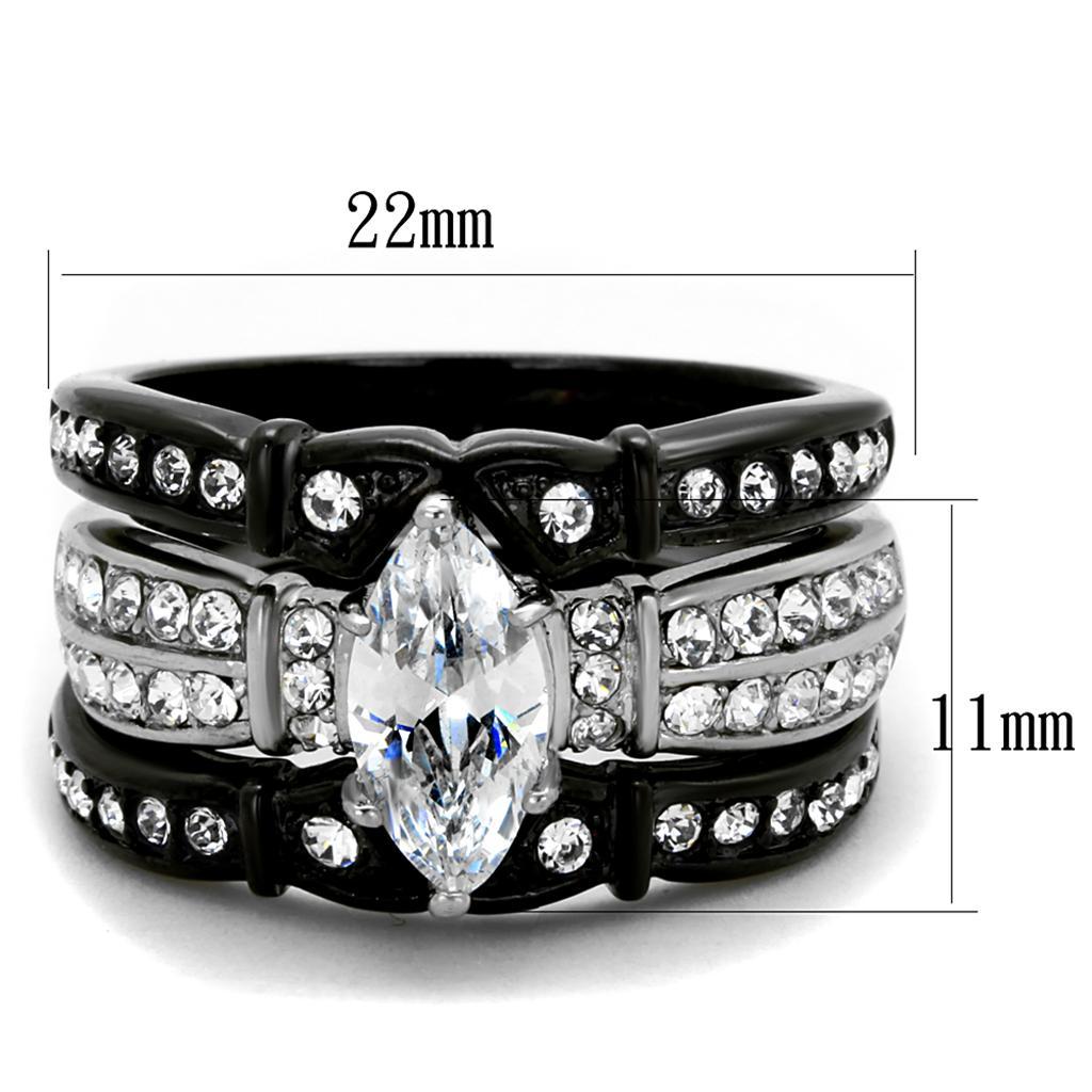 TK1922 - Two-Tone IP Black Stainless Steel Ring with AAA Grade CZ  in Clear - Joyeria Lady
