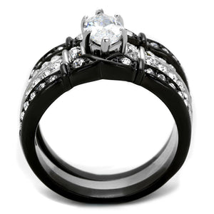 TK1922 - Two-Tone IP Black Stainless Steel Ring with AAA Grade CZ  in Clear