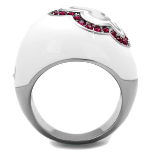 TK1927 - High polished (no plating) Stainless Steel Ring with Top Grade Crystal  in Ruby