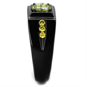 TK1928 IP Black(Ion Plating) Stainless Steel Ring with AAA Grade CZ in Olivine color