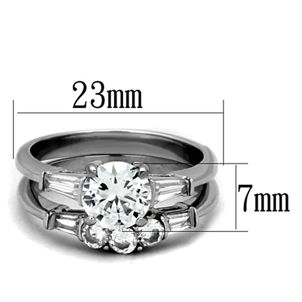 TK1W001 - High polished (no plating) Stainless Steel Ring with AAA Grade CZ  in Clear - Joyeria Lady