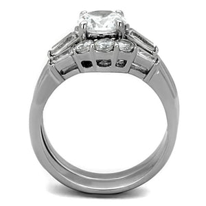 TK1W001 - High polished (no plating) Stainless Steel Ring with AAA Grade CZ  in Clear