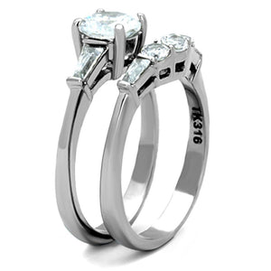TK1W001 - High polished (no plating) Stainless Steel Ring with AAA Grade CZ  in Clear