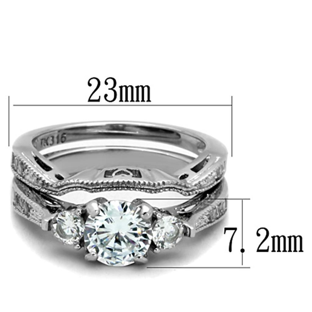 TK1W002 - High polished (no plating) Stainless Steel Ring with AAA Grade CZ  in Clear - Joyeria Lady