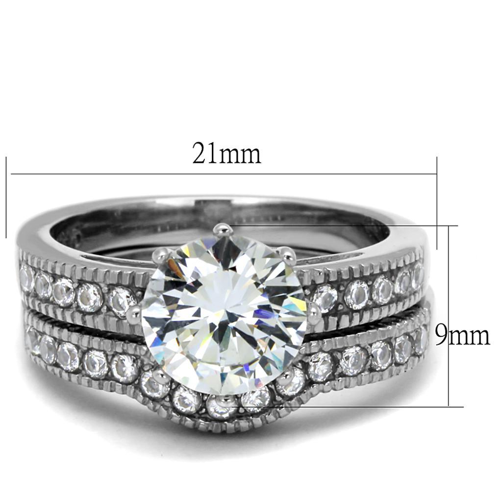 TK1W007 - High polished (no plating) Stainless Steel Ring with AAA Grade CZ  in Clear - Joyeria Lady