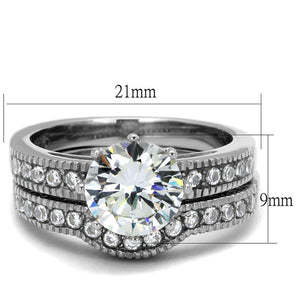 TK1W007 - High polished (no plating) Stainless Steel Ring with AAA Grade CZ  in Clear