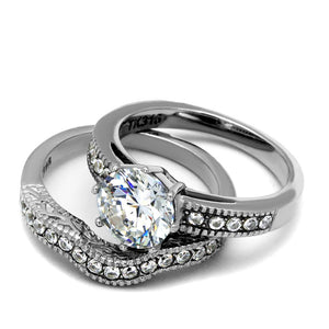 TK1W007 - High polished (no plating) Stainless Steel Ring with AAA Grade CZ  in Clear