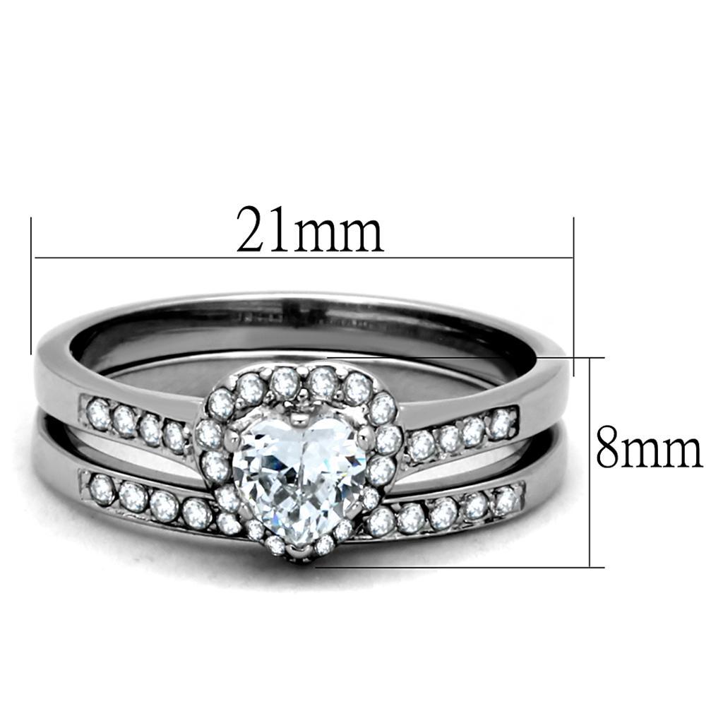 TK1W161 - High polished (no plating) Stainless Steel Ring with AAA Grade CZ  in Clear - Joyeria Lady