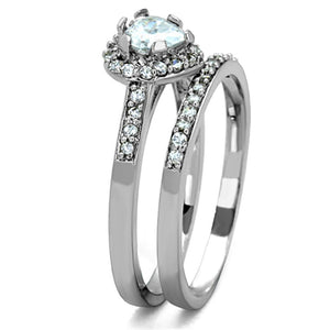 TK1W161 - High polished (no plating) Stainless Steel Ring with AAA Grade CZ  in Clear