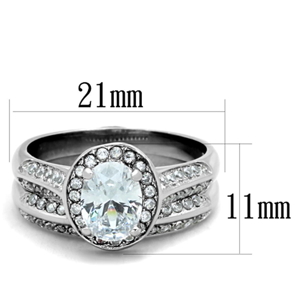 TK1W163 - High polished (no plating) Stainless Steel Ring with AAA Grade CZ  in Clear - Joyeria Lady