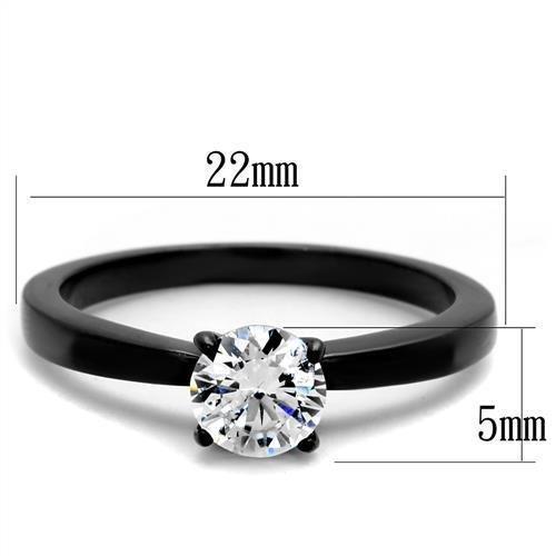 TK2013 - IP Black(Ion Plating) Stainless Steel Ring with AAA Grade CZ  in Clear - Joyeria Lady