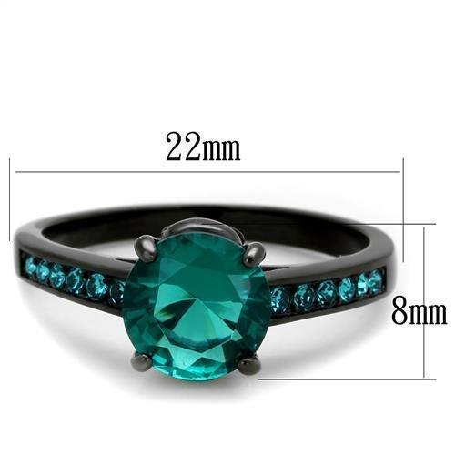 TK2014 - IP Black(Ion Plating) Stainless Steel Ring with Synthetic Synthetic Glass in Blue Zircon - Joyeria Lady