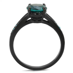 TK2014 - IP Black(Ion Plating) Stainless Steel Ring with Synthetic Synthetic Glass in Blue Zircon