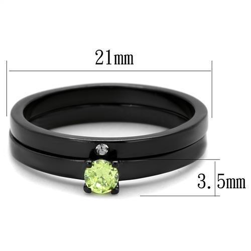 TK2015 - IP Black(Ion Plating) Stainless Steel Ring with AAA Grade CZ  in Apple Green color - Joyeria Lady