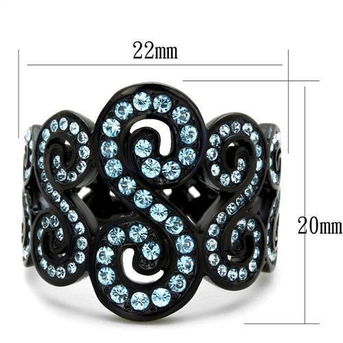 TK2018 - IP Black(Ion Plating) Stainless Steel Ring with Top Grade Crystal  in Sea Blue - Joyeria Lady