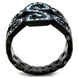 TK2018 - IP Black(Ion Plating) Stainless Steel Ring with Top Grade Crystal  in Sea Blue