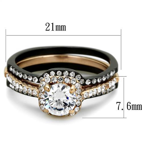 TK2020 - IP Rose Gold+ IP Black (Ion Plating) Stainless Steel Ring with AAA Grade CZ  in Clear - Joyeria Lady