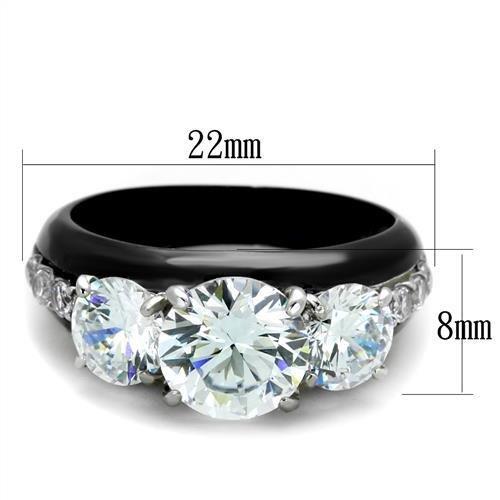 TK2021 - Two-Tone IP Black Stainless Steel Ring with AAA Grade CZ  in Clear - Joyeria Lady