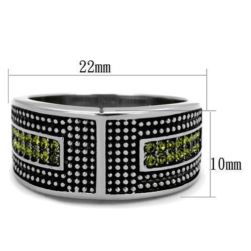 TK2022 - High polished (no plating) Stainless Steel Ring with Top Grade Crystal  in Olivine color - Joyeria Lady
